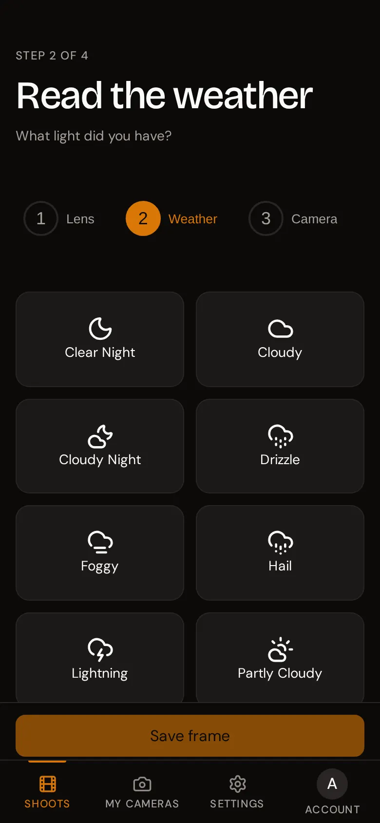 Step 2 of 4, Read the weather, with a grid of weather cards